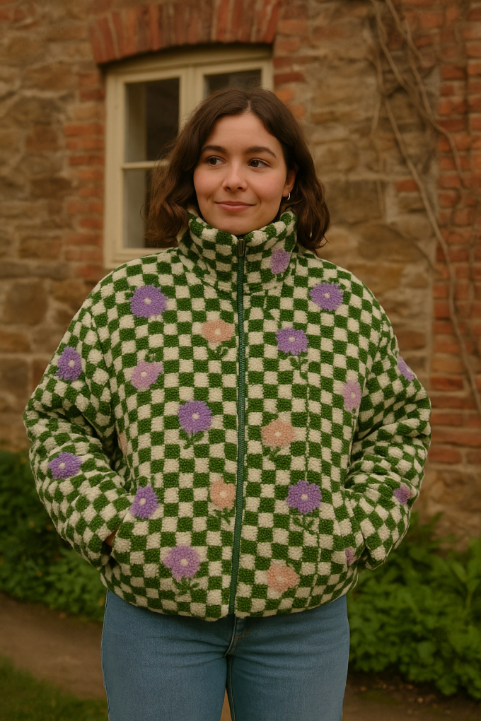 Teddy pluche checked flowers, groen