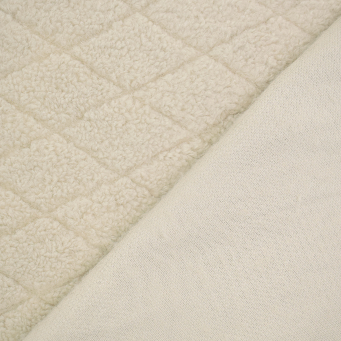 Tissu sherpa peluche teddy Losanges diamonds, écru