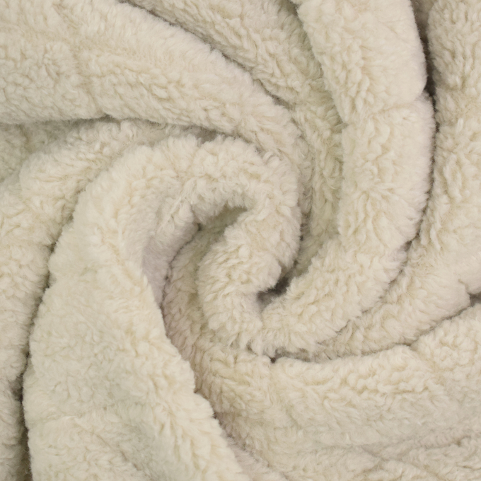 Tissu sherpa peluche teddy Losanges diamonds, écru