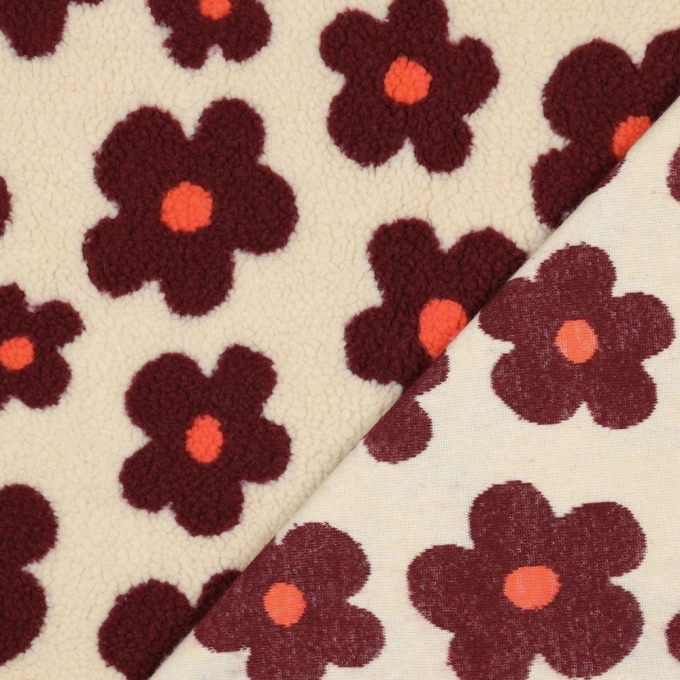 Tissu sherpa peluche teddy Flower Love, beige