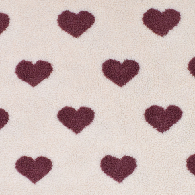 Teddyplüsch Hearts, creme- weinrot
