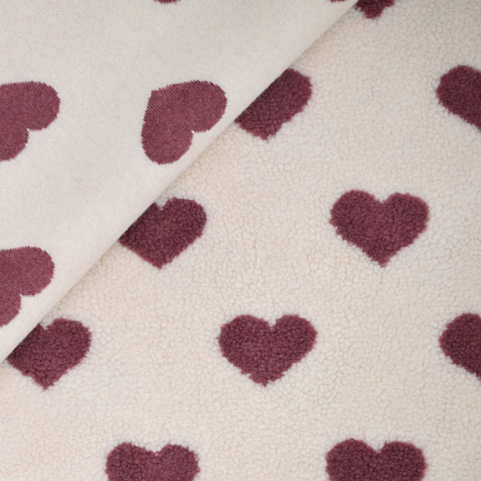 Teddyplüsch Hearts, creme- weinrot