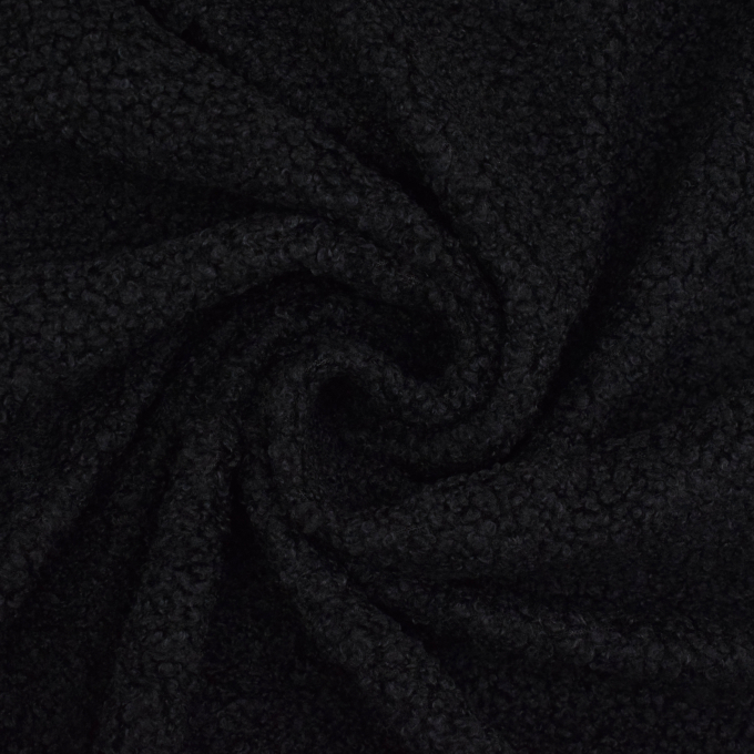 Tissu sherpa peluche teddy léger, noir