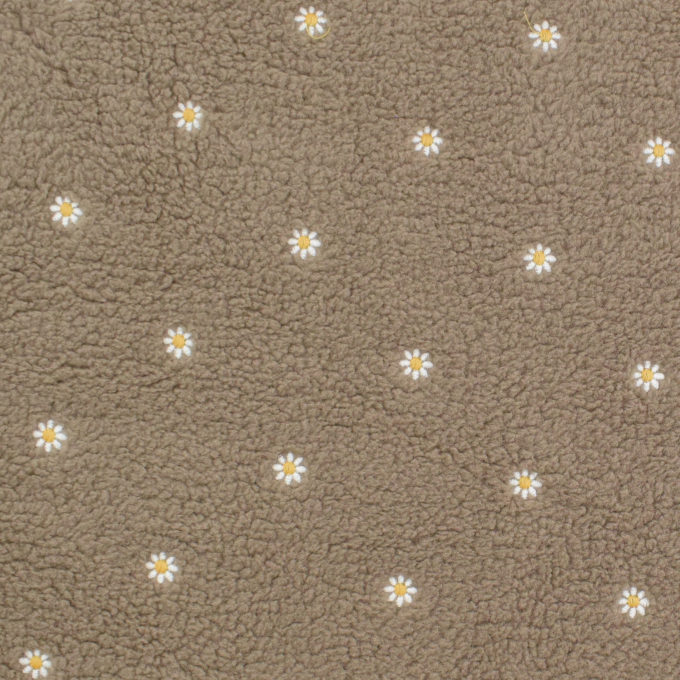 Tissu sherpa peluche teddy brodé léger, taupe