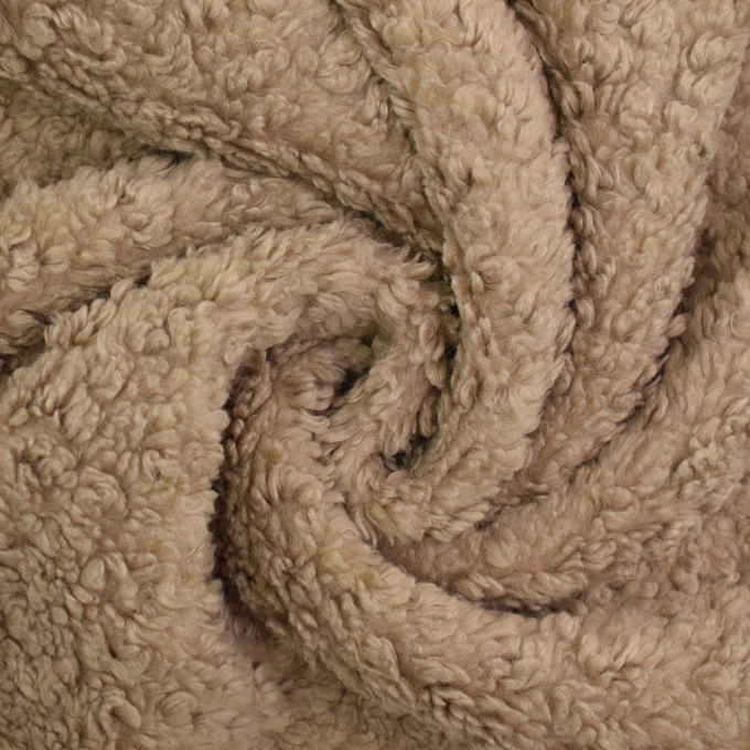Tissu sherpa peluche teddy uni, beige foncé