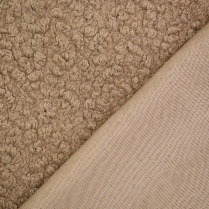 Tissu sherpa peluche teddy uni, beige foncé