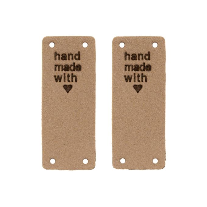 2 Étiquettes pliable en similicuir Handmade with Love, beige