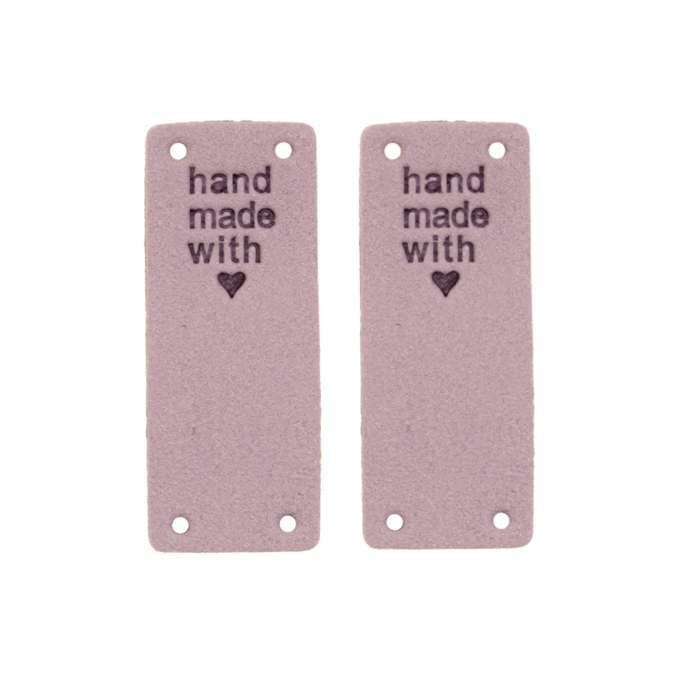 2 Étiquettes pliable en similicuir Handmade with Love, lilas