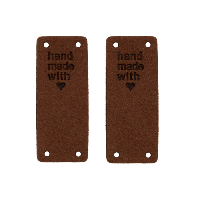 2 Étiquettes pliable en similicuir Handmade with Love, marron foncé