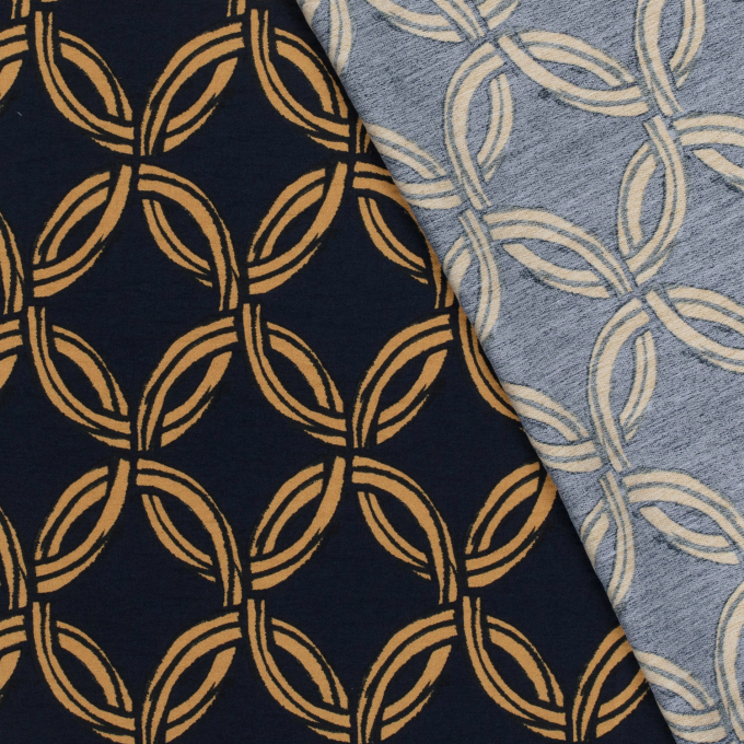 Tissu crêpe viscose Anneaux géométriques Circle Chain, bleu marine