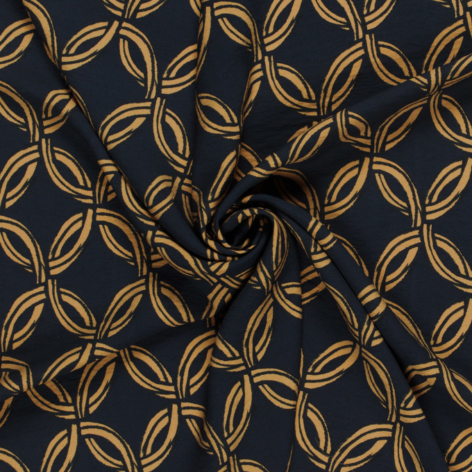 Tissu crêpe viscose Anneaux géométriques Circle Chain, bleu marine