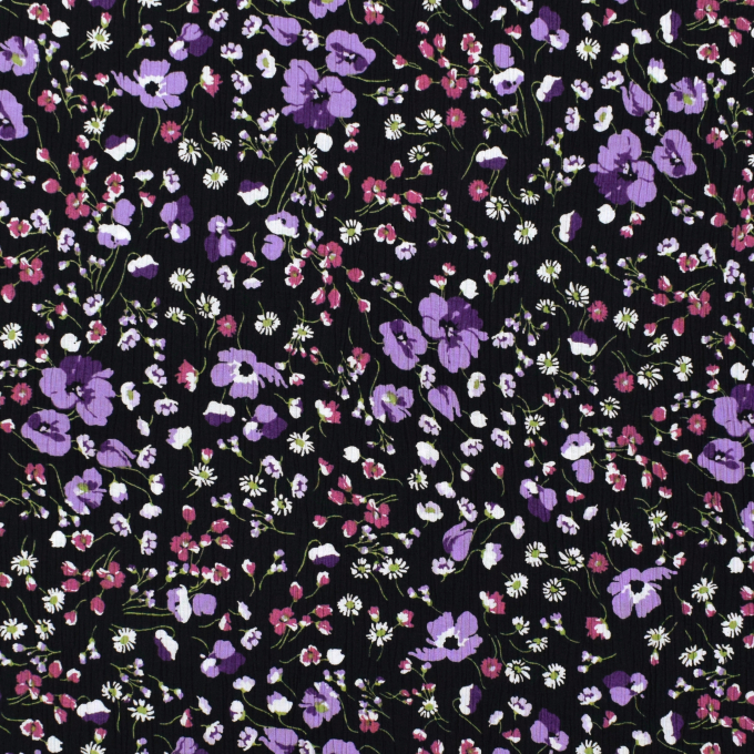 Tissu crêpe viscose Fleurs Little Flowers, pourpre