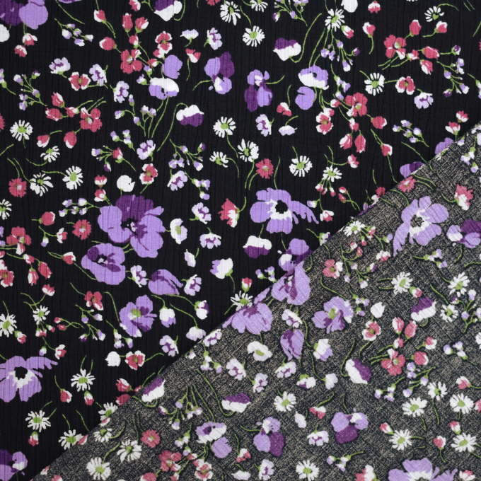 Tissu crêpe viscose Fleurs Little Flowers, pourpre