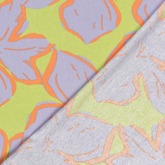 Viscose linnen abstract flowers, lime