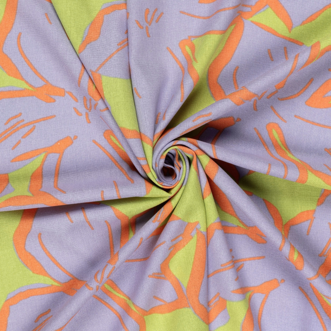 Viscose linnen abstract flowers, lime