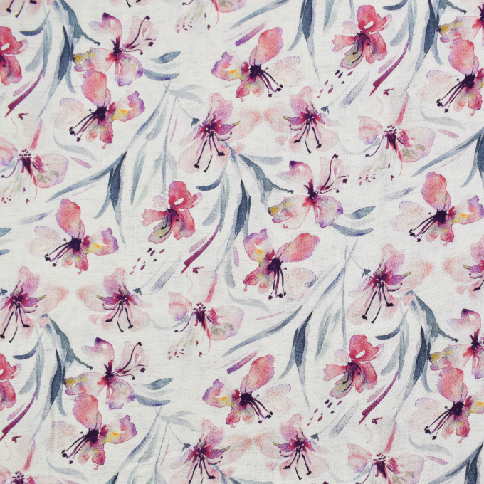 Viscose Linnen flowers, naturel