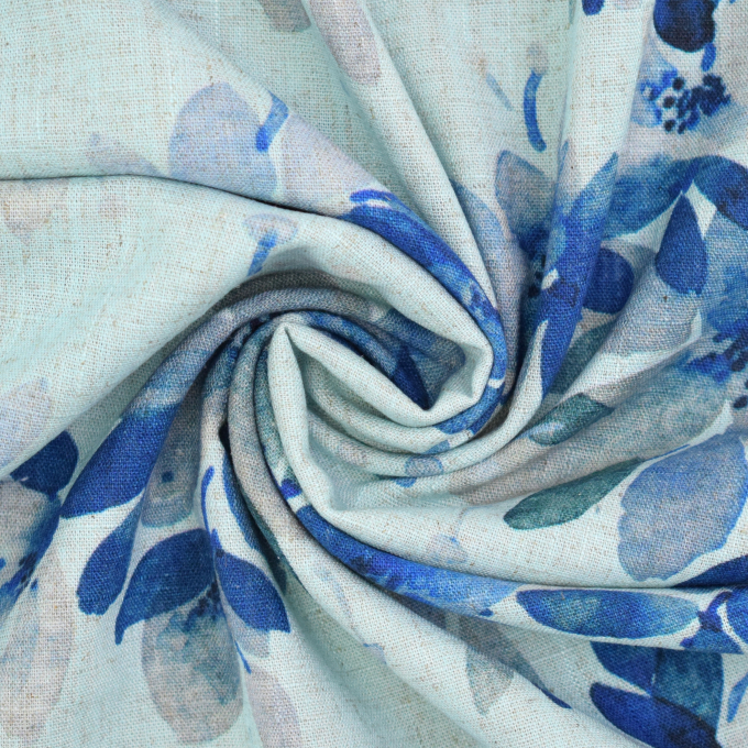 Viscose Linnen bloemranken, blauw