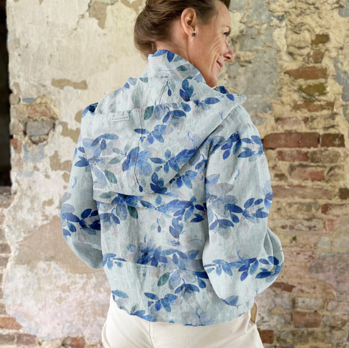 Viscose Linnen bloemranken, blauw