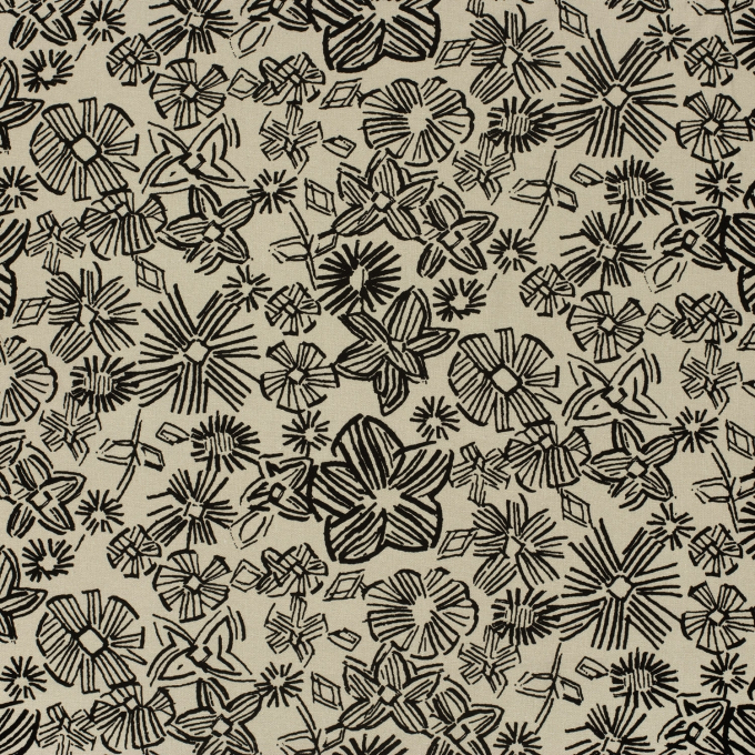Viscose linen mix drawn flowers, greige
