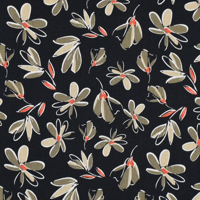 Viscose Linnen Flora, zwart