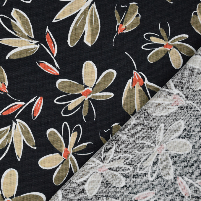 Viscose Linnen Flora, zwart