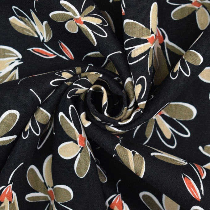 Viscose Linnen Flora, zwart