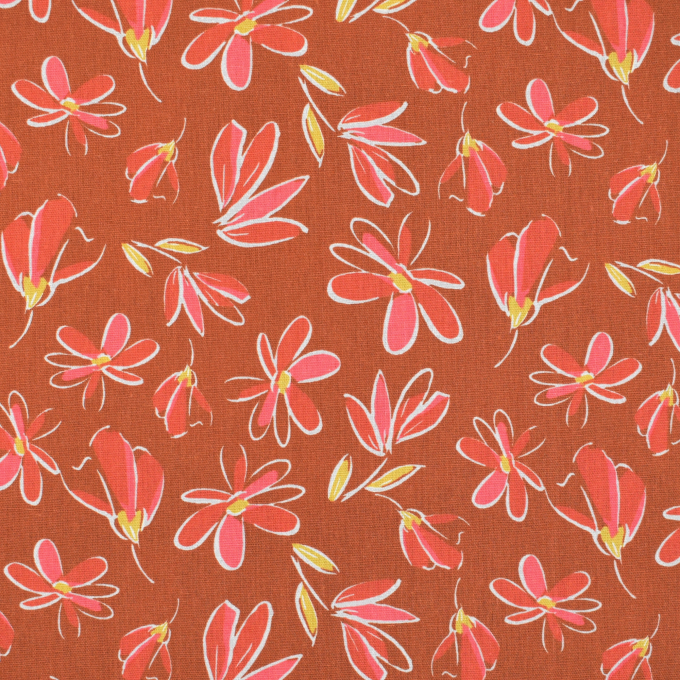 Viscose Linnen Flora, terracotta