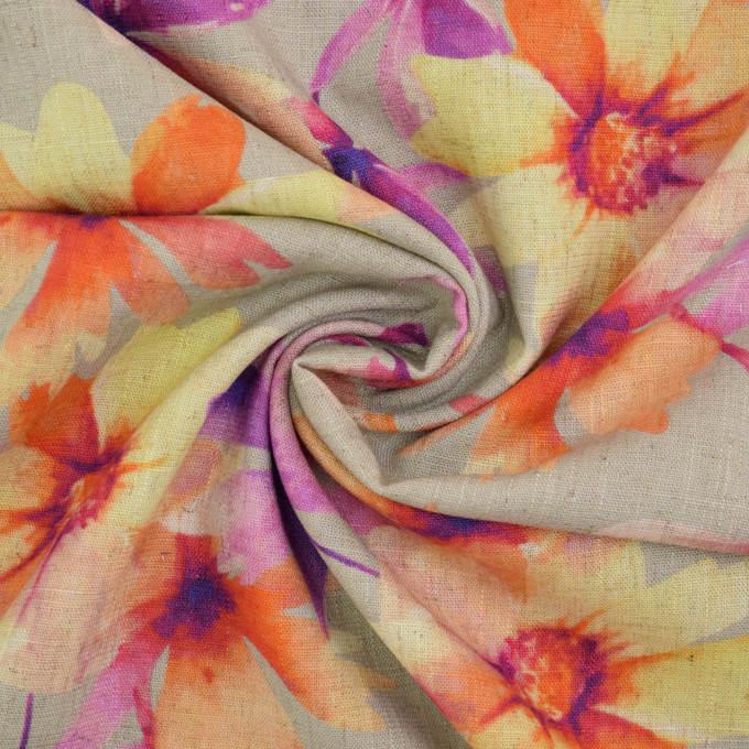 Viscose Linnen Flower Paradise, naturel