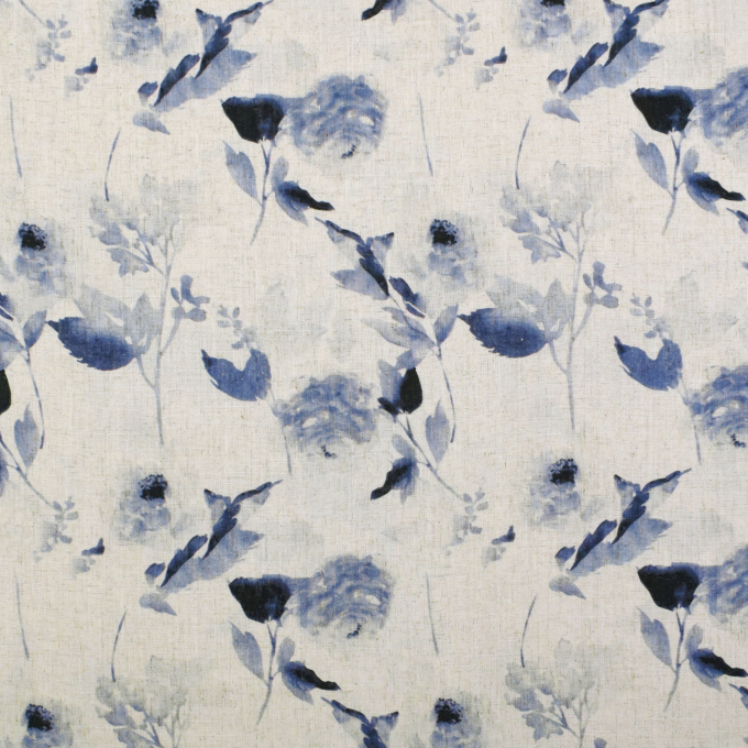 Viscose Linnen Flower Rain, blauw