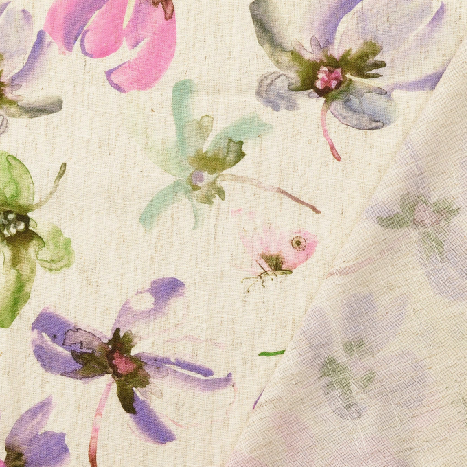 Viscose Linnen flowers, naturel