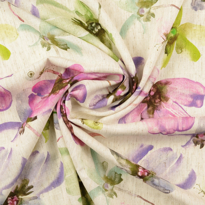 Viscose Linnen flowers, naturel