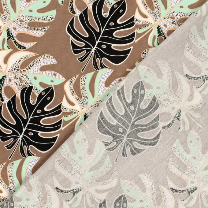Viscose linnen Monstera Leaves, bruin