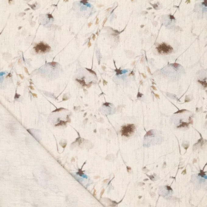 Viscose Linnen pale flowers, naturel
