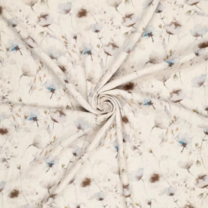 Viscose Linnen pale flowers, naturel