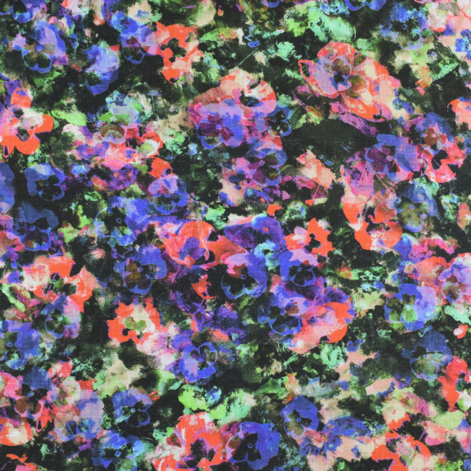 Tissu lin viscose Fleur Pensée, noir