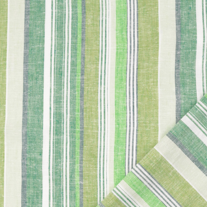 Tissu lin viscose rayé, vert foncé