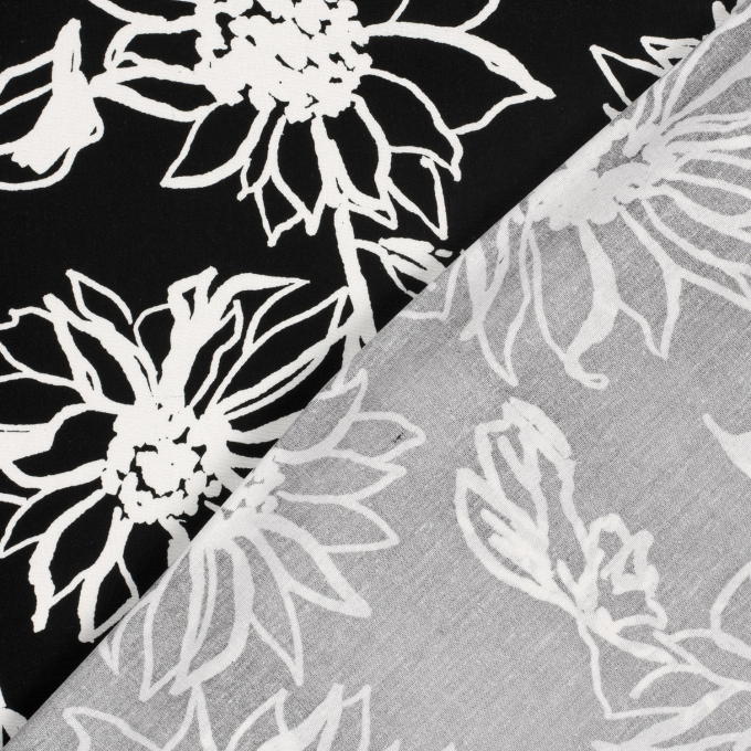 Tissu lin viscose Fleurs de tournesol Sunflowers, noir