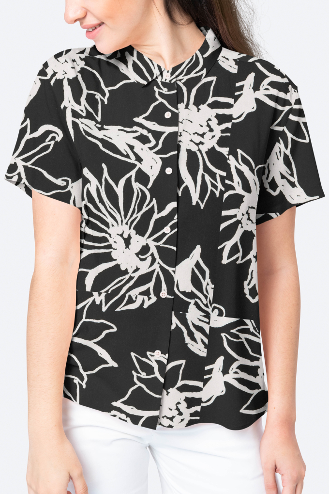 Tissu lin viscose Fleurs de tournesol Sunflowers, noir