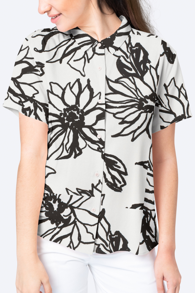 Viscose linnen sunflowers, wit