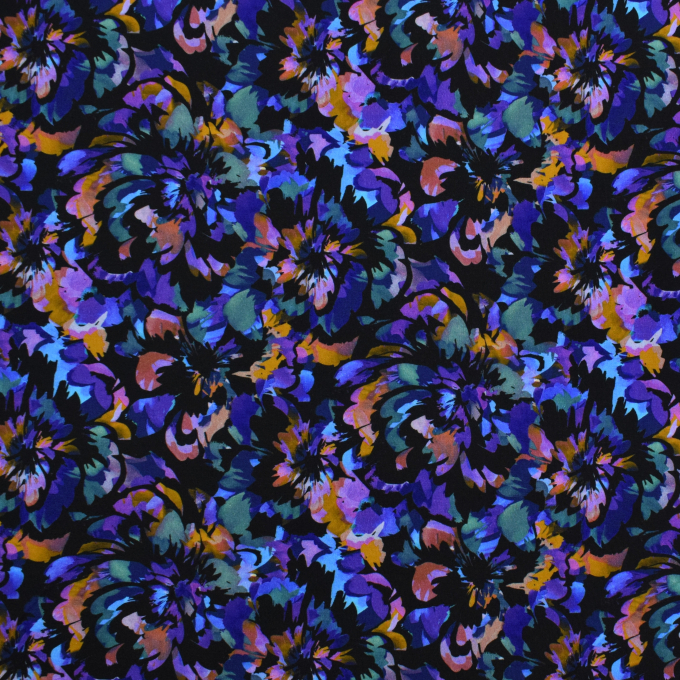 Tissu jersey viscose mélangé Fleurs Flowers, noir