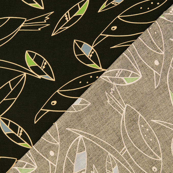 Tissu popeline viscose Oiseaux Birds, vert olive foncé