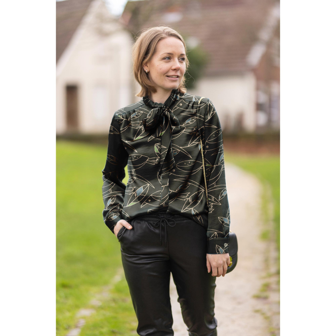 Tissu popeline viscose Oiseaux Birds, vert olive foncé
