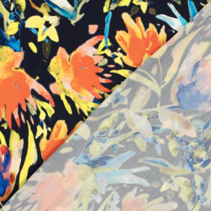 Viscose poplin flower dream, navy blue