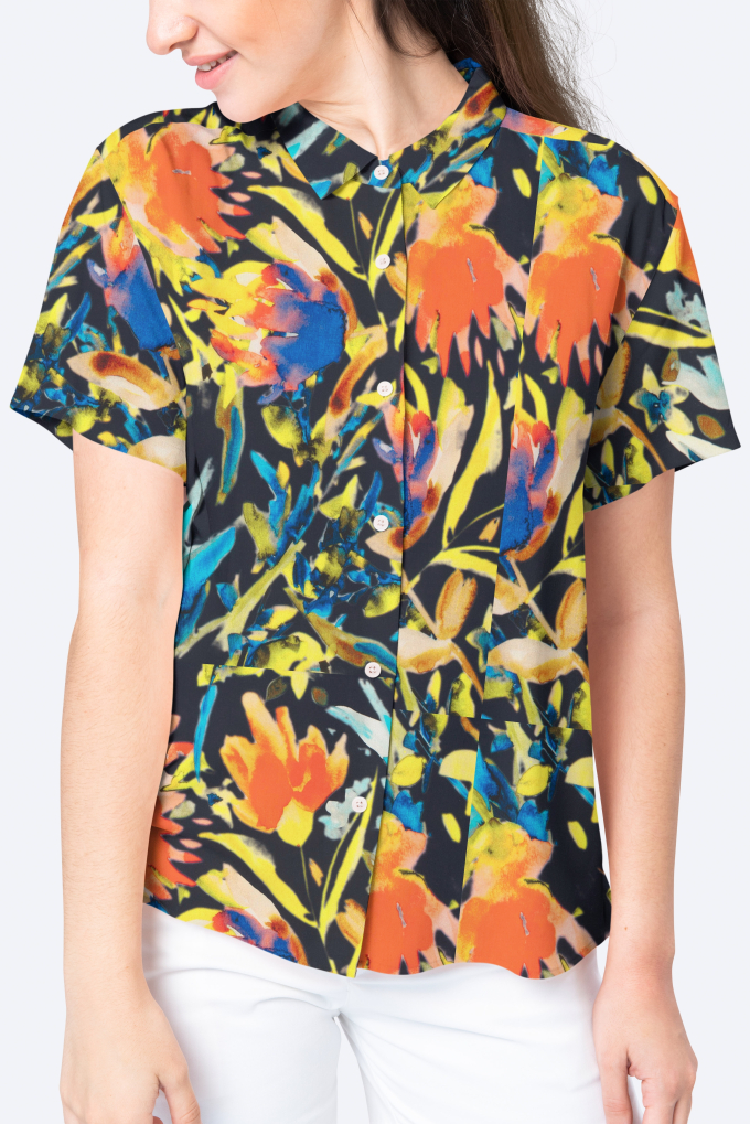 Viscose poplin flower dream, navy blue