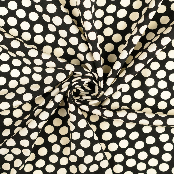 Tissu viscose popeline à pois dots, noir