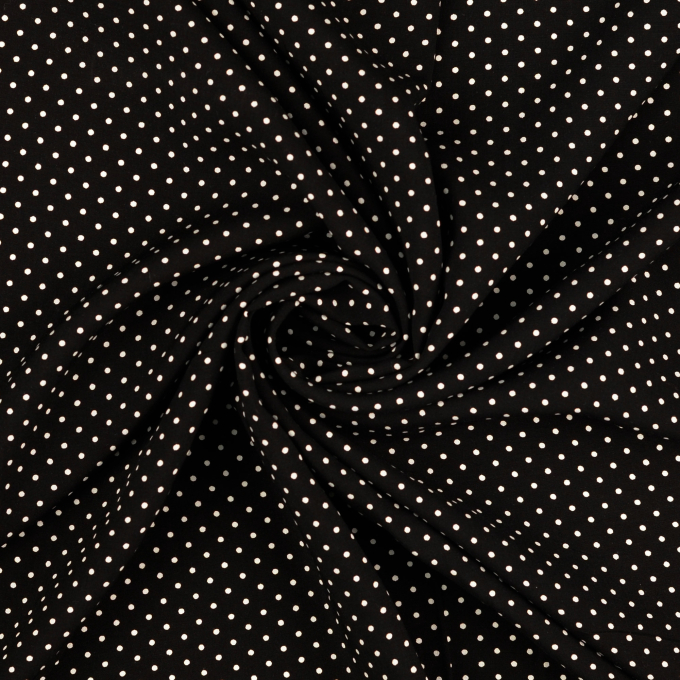 Tissu viscose popeline à pois Mini, noir