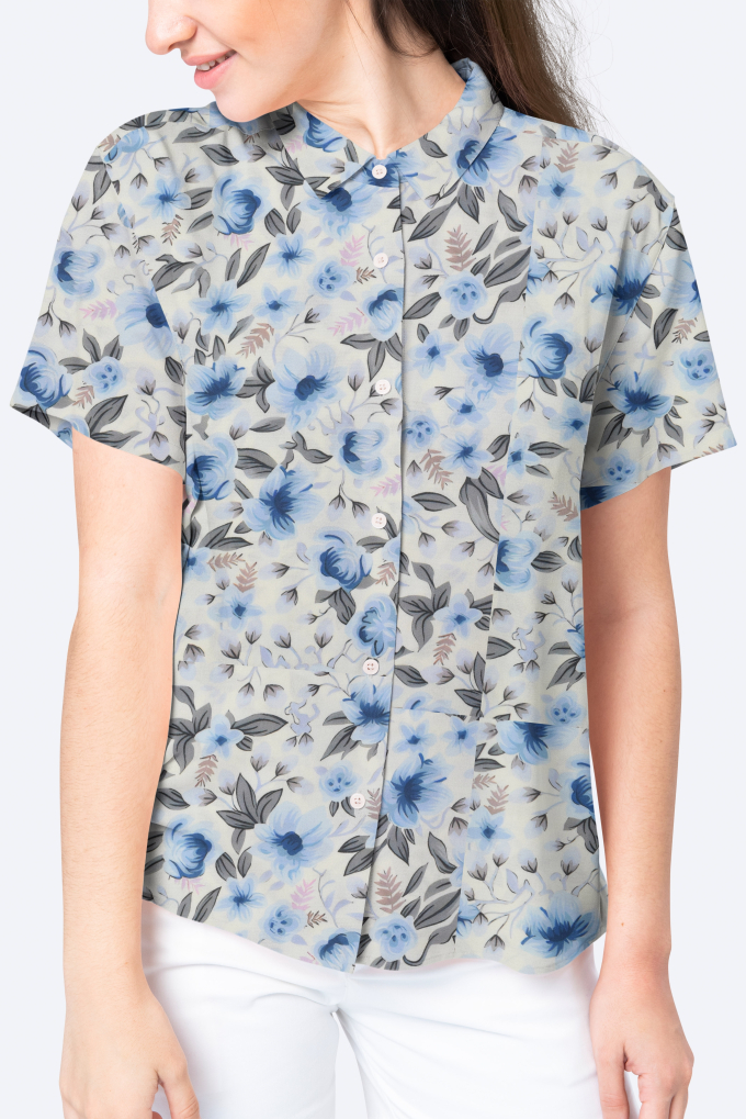 Viscose poplin lovely flowers, off-white