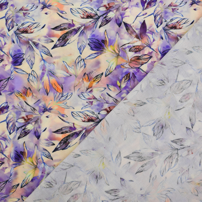Tissu viscose popeline Feuilles Lovely Leaves, pourpre