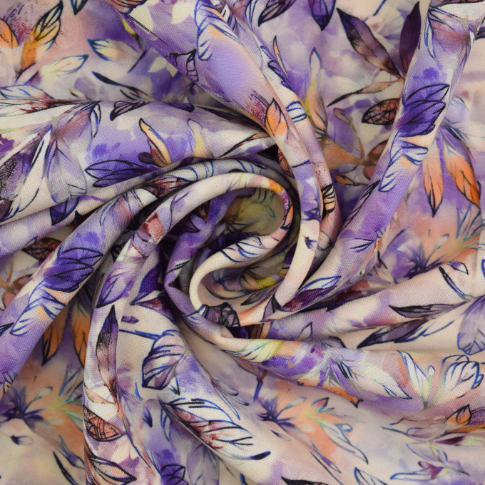 Tissu viscose popeline Feuilles Lovely Leaves, pourpre