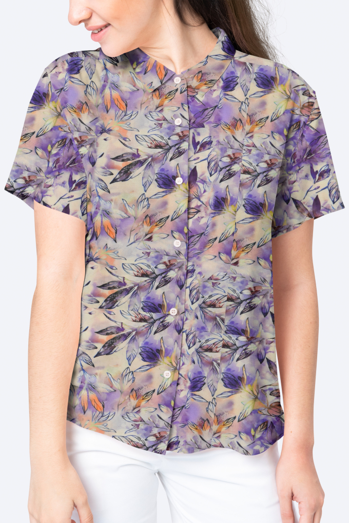 Tissu viscose popeline Feuilles Lovely Leaves, pourpre
